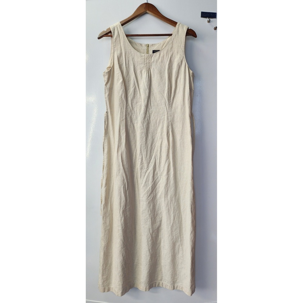 Dockers Beige Linen Cotton Blend Sleeveless Maxi Dress M Coastal Grandmother